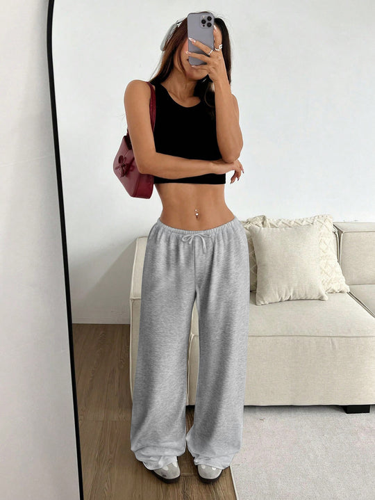 Damen lässiges Cropped-Oberteil und weite Hose Set R&B