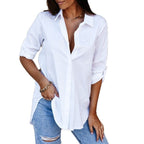 Damen lässiges Oversized-Hemd mit Umtragbarem Kragen R&B
