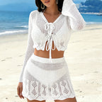 Damen Häkel-Crop-Top und Minirock Set R&B
