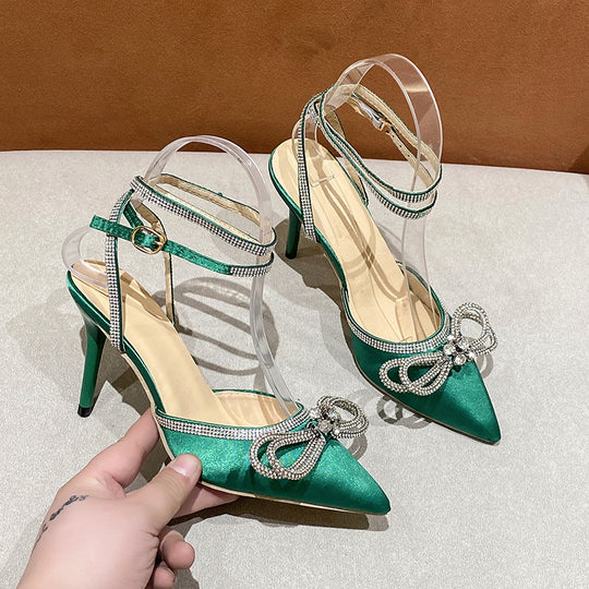 Damen elegante Slingback-Pumps mit funkelndem Schmuckverschluss R&B