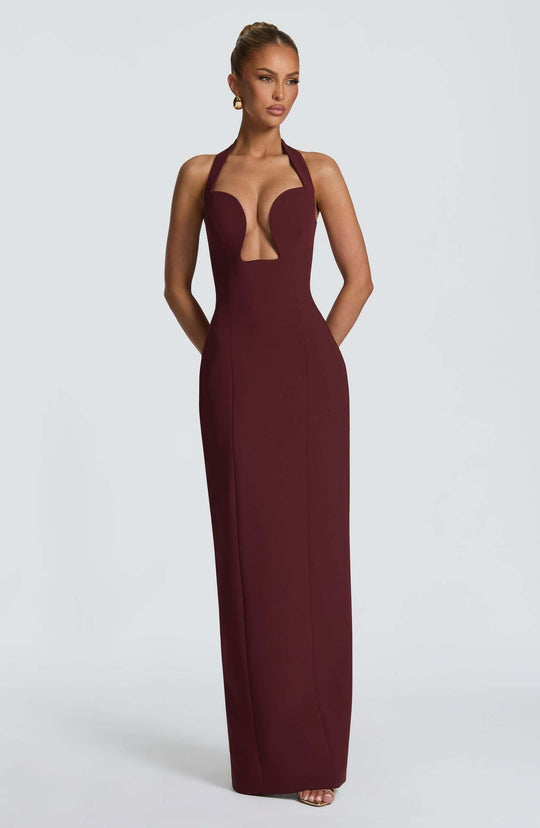 Damen Elegantes Abendkleid mit tiefem Herz-Ausschnitt und schwingendem Saum R&B
