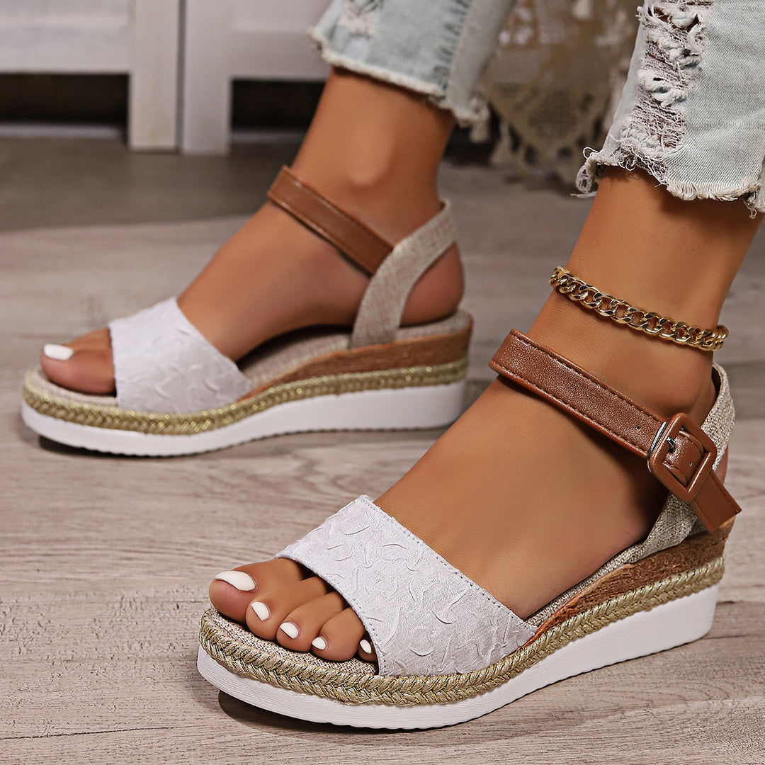 Damen Wedge-Sandalen mit verstellbarem Riemen und trendigem Bast-Detail R&B