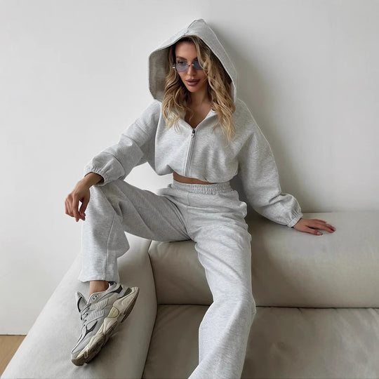 Damen lässiges Lounge-Set mit Hoodie und weiten Hosen R&B