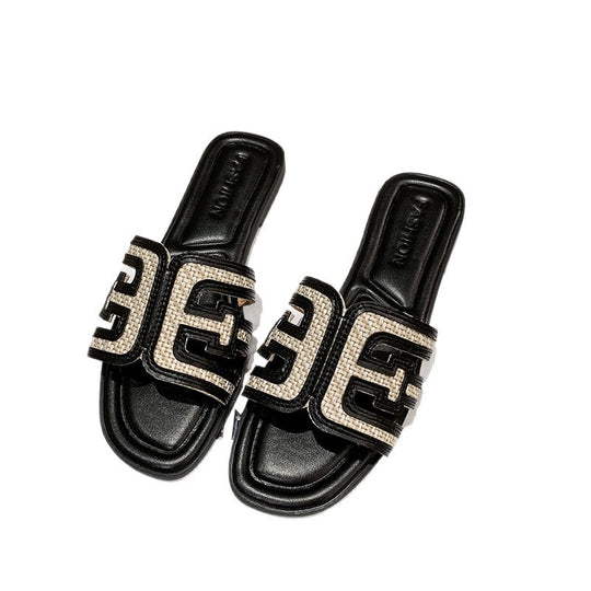 Damen bequeme und modische Pantoletten mit geflochtenem Riemen R&B