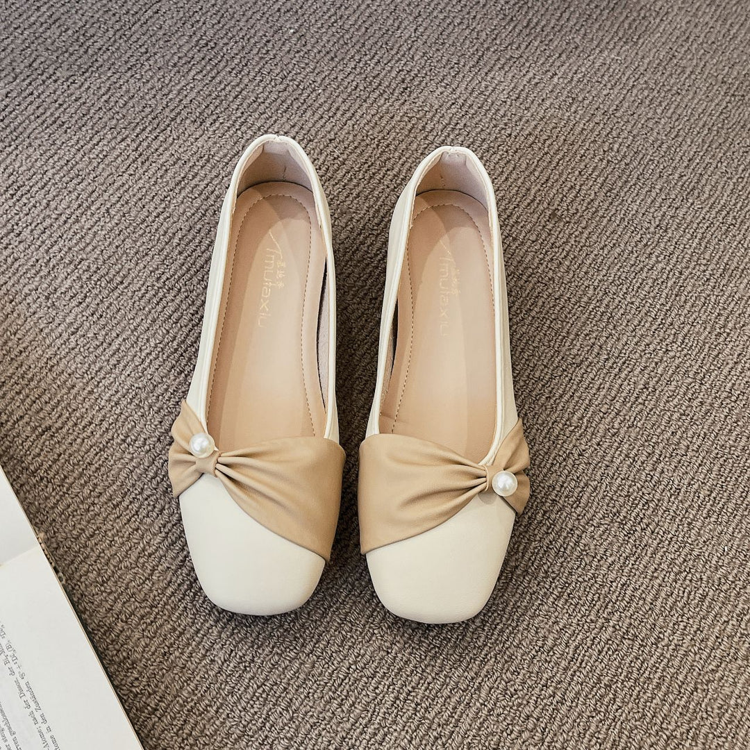 Damen elegante Ballerinas mit modischer Rüschendetail und Perlenakzent R&B