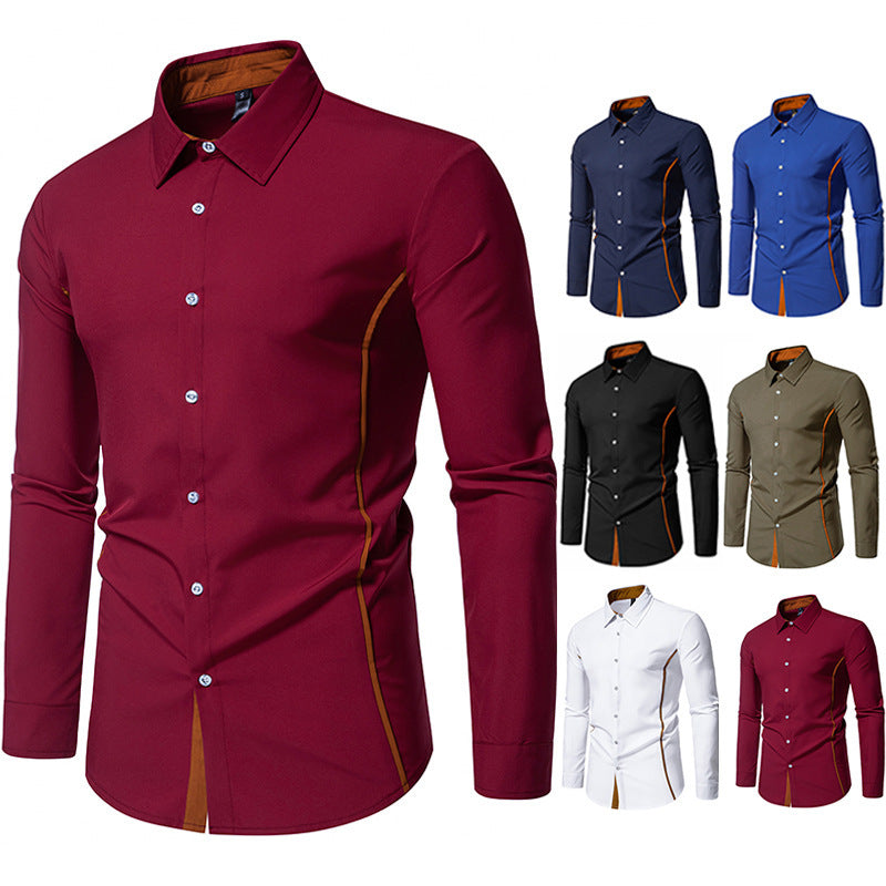 Herren elegantes Langarmhemd mit Kontrastakzenten R&B