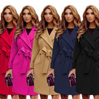 Damen eleganter Trenchcoat mit Gürtel und Taschen R&B