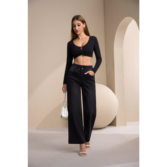 Damen weite High-Waist Jeans mit klassischem Schnitt und modernem Touch R&B