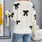 Damen Strickpullover mit Verspieltem Schleifenmuster R&B