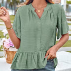 Damen Bluse mit Rüschenschößchen und halblangen Ärmeln R&B