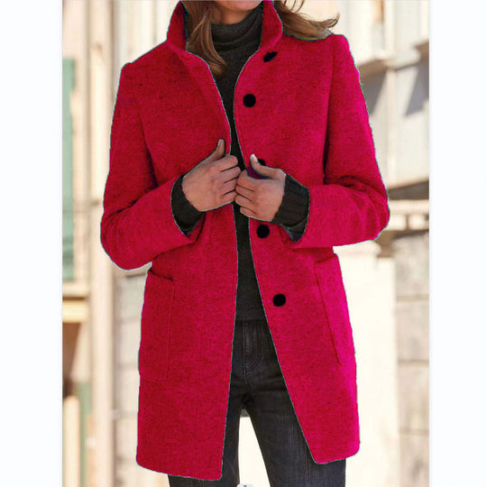 Damen Wollmantel mit eleganter Knopfdetail und praktischen Taschen R&B