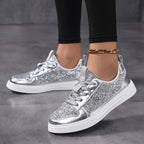 Damen nan Glitzer-Freizeitsneaker mit Metallic-Details, gepolstertem Einstieg und rutschfester Gummisohle R&B