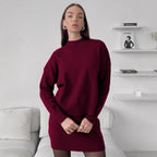 Damen kuscheliges Strickensemble mit hochgeschlossenem Design und ausgestelltem Rock R&B