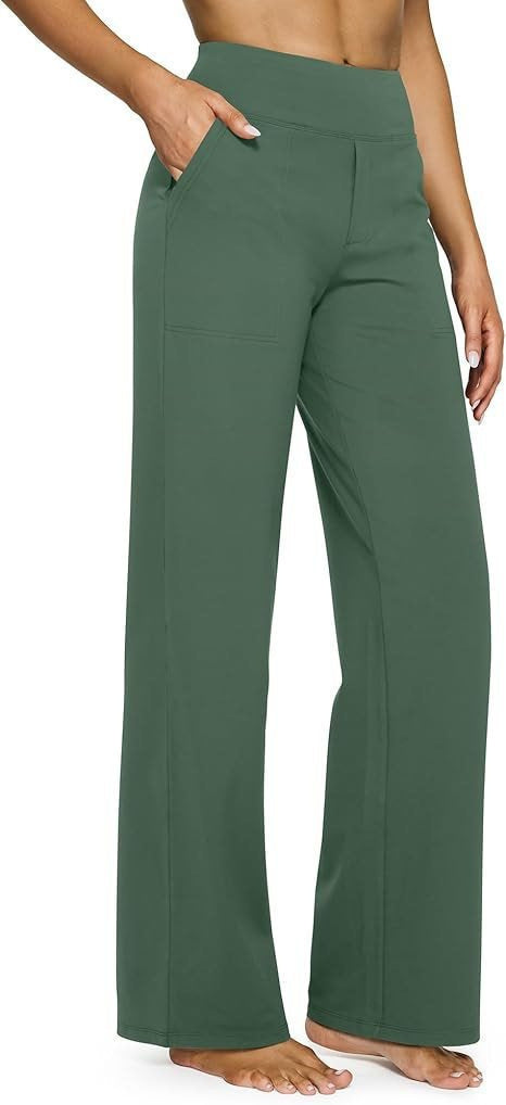Damen nan fließende High-Waist-Hose mit extra weitem Bein, elastischem Komfortbund und Eingrifftaschen R&B