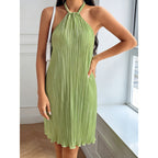 Damen Plissiertes Sommerkleid mit Neckholder und fließendem Schnitt R&B