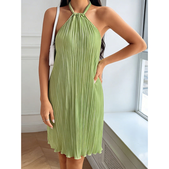 Damen Plissiertes Sommerkleid mit Neckholder und fließendem Schnitt R&B
