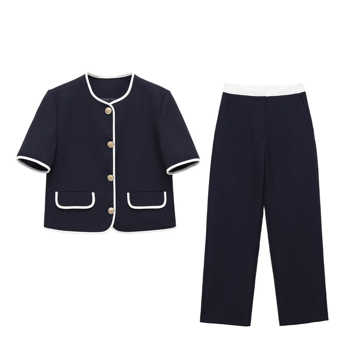Damen modisches Set mit eleganter Jacke und weit geschnittenen Hosen R&B