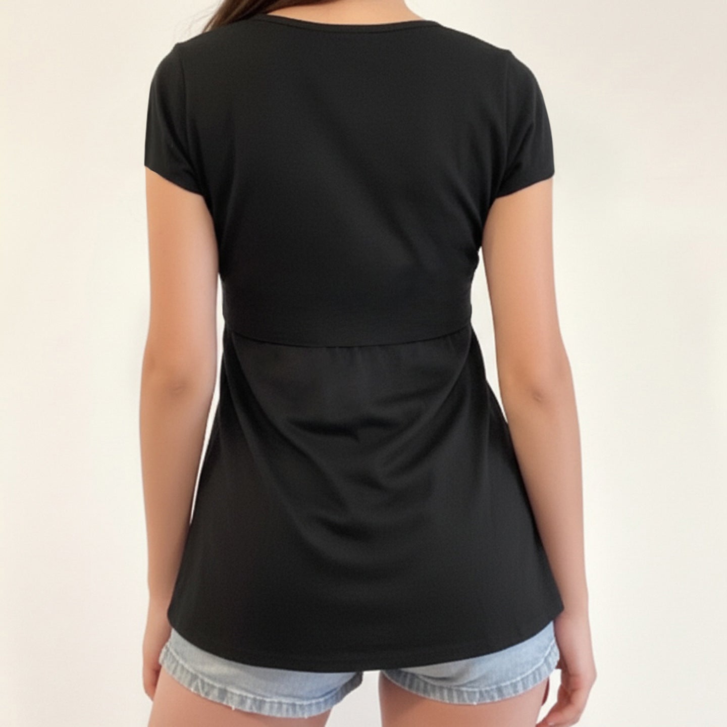 Damen V-Ausschnitt Shirt mit Rüschendetails und elastischem Bund R&B