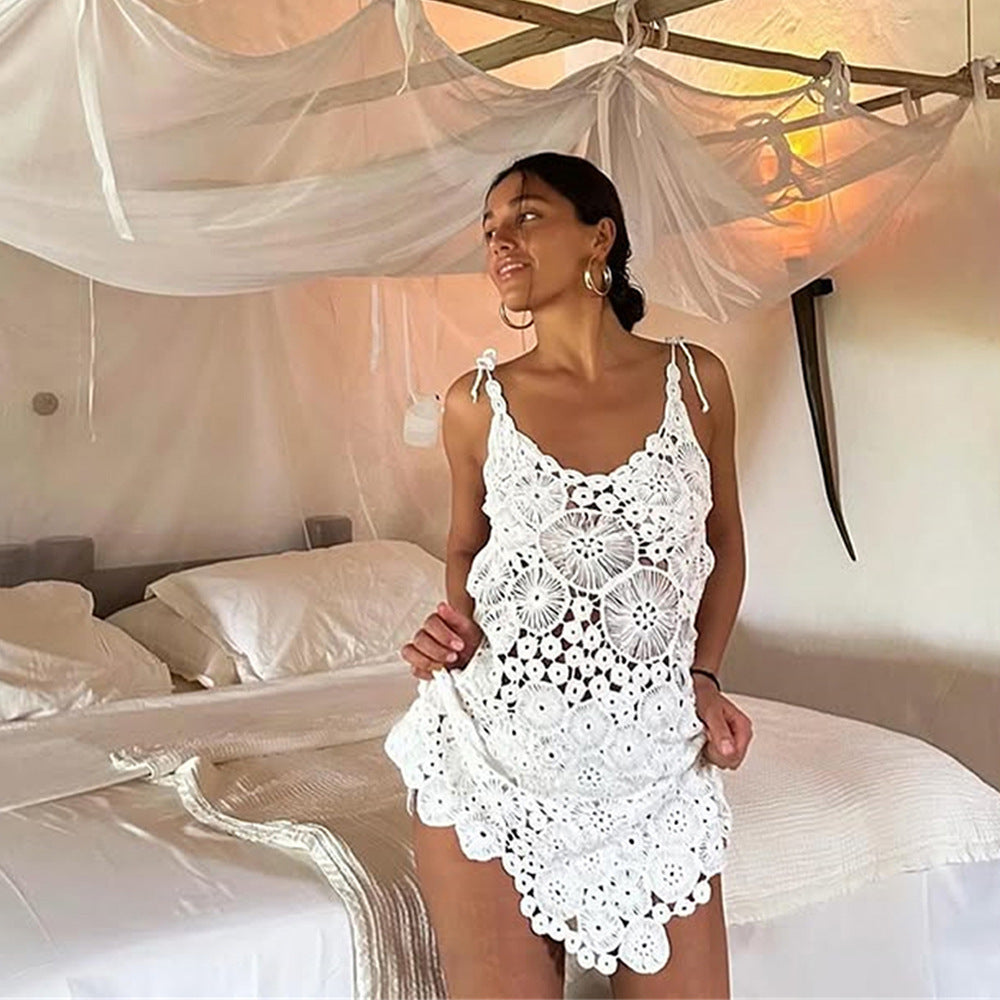 Damen gehäkeltes Strandkleid mit raffinierter Blumenspitze R&B