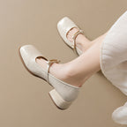 Damen Ballerinas mit elegantem Riemchen und modischem Blockabsatz
