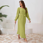 Damen Elegantes Maxikleid mit weitem Schnitt und Ballonärmeln R&B