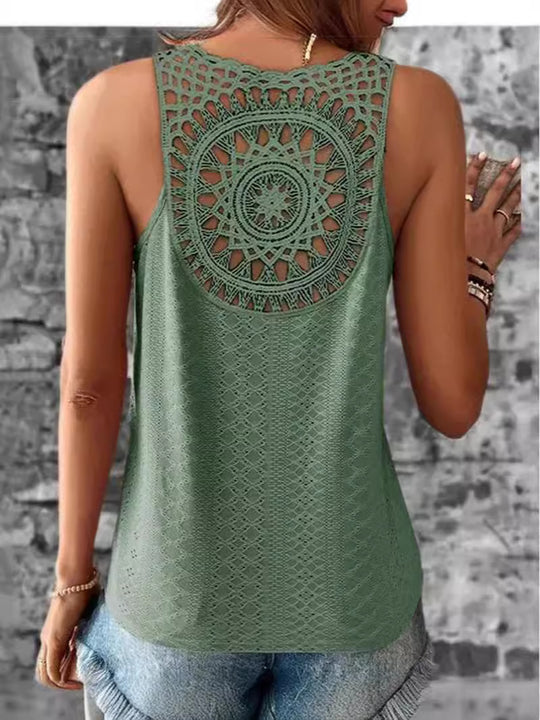 Damen luftiges Häkelshirt mit einzigartigem Rückendetail R&B