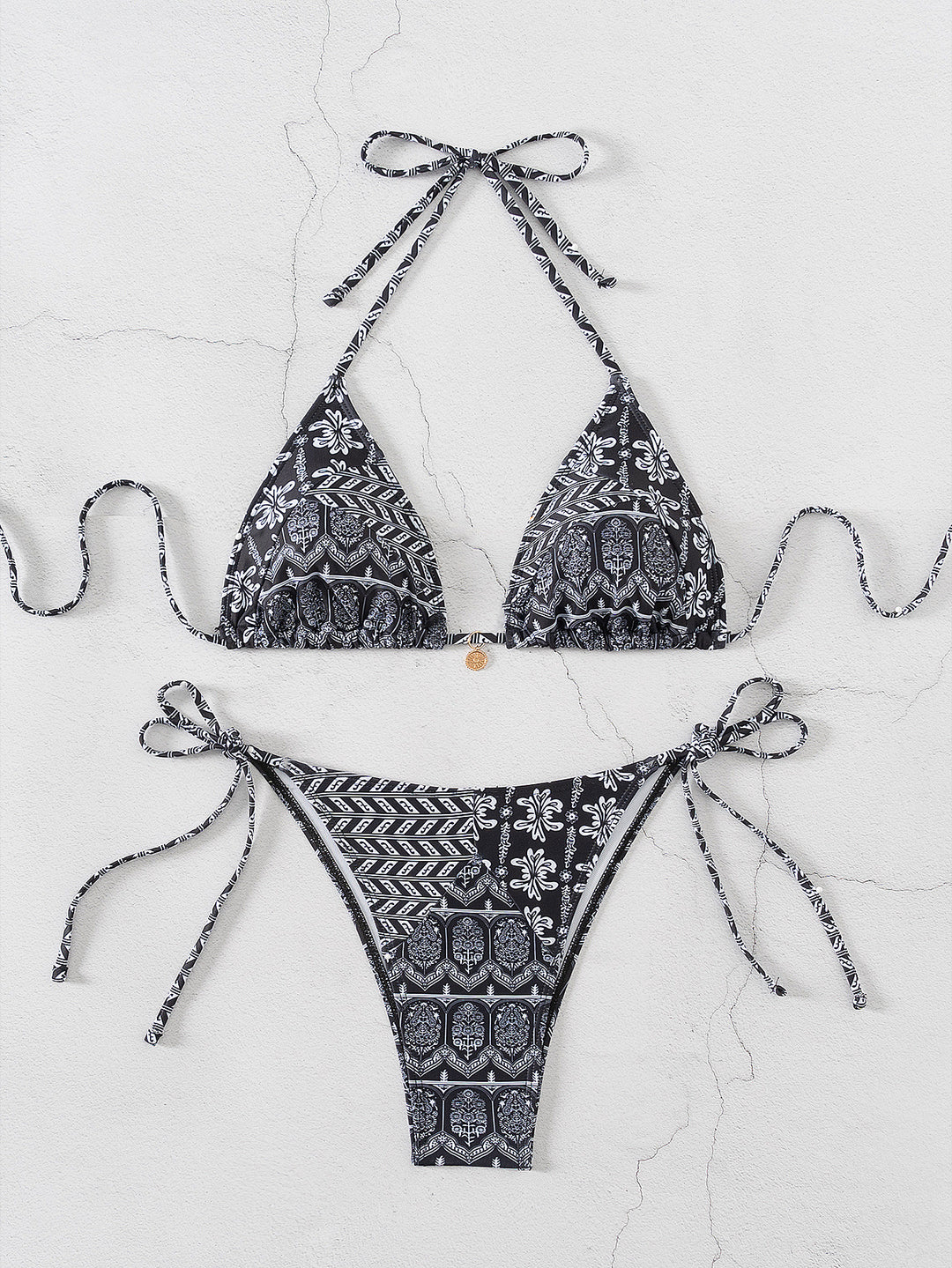 Damen Triangel-Bikini mit verspielt floralem Design und bindbaren Trägern R&B