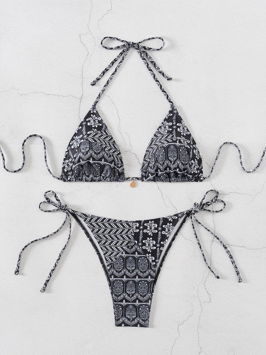 Damen Triangel-Bikini mit verspielt floralem Design und bindbaren Trägern R&B
