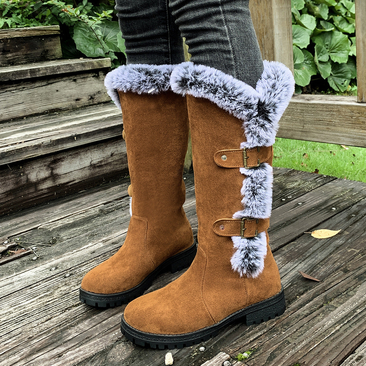 Damen Winterstiefel mit kuscheligem Kunstfellkragen und rutschfester Sohle R&B