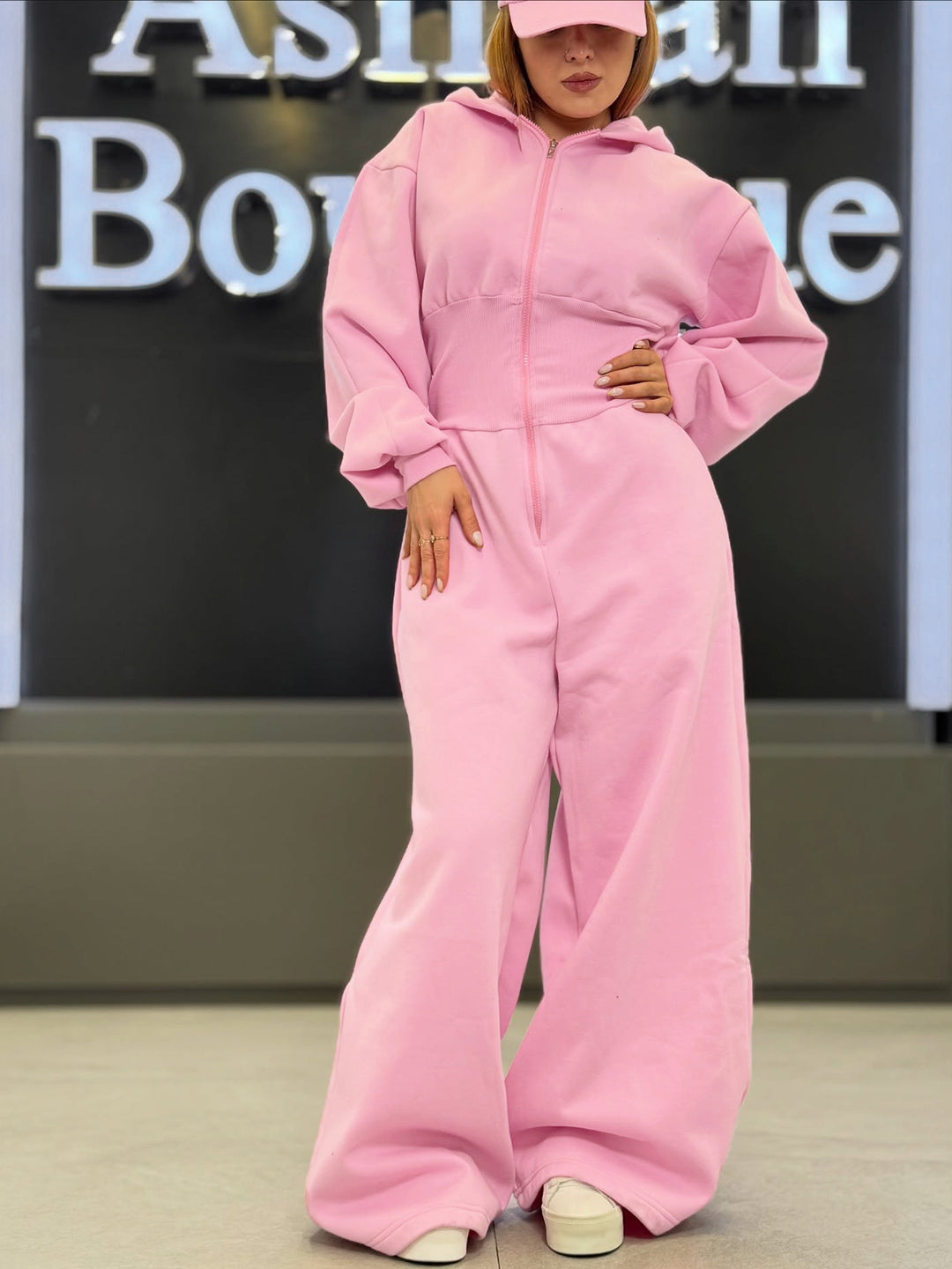 Damen Sportlicher Fleece-Jumpsuit mit hohem Kragen und trendiger Silhouette R&B