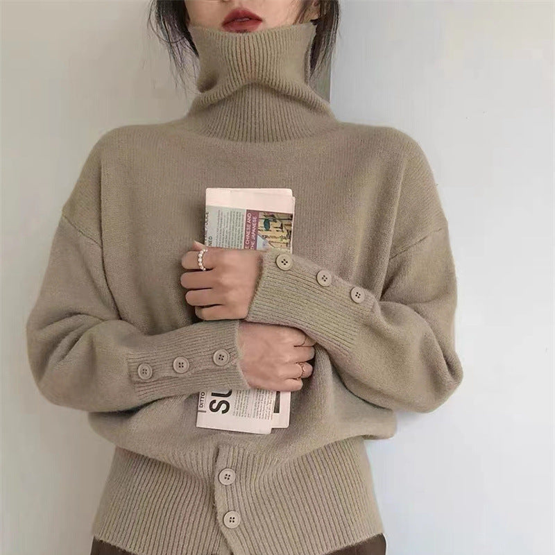 Damen Rollkragenpullover mit Knopfdetails und lässigem Schnitt R&B