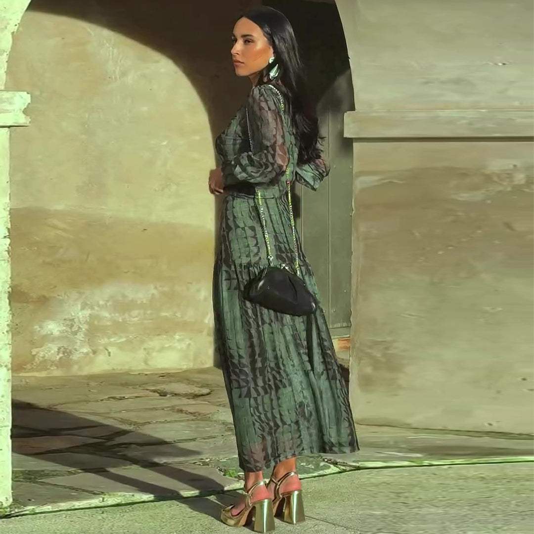 Damen Midikleid mit raffinierten Falten und V-Ausschnitt R&B
