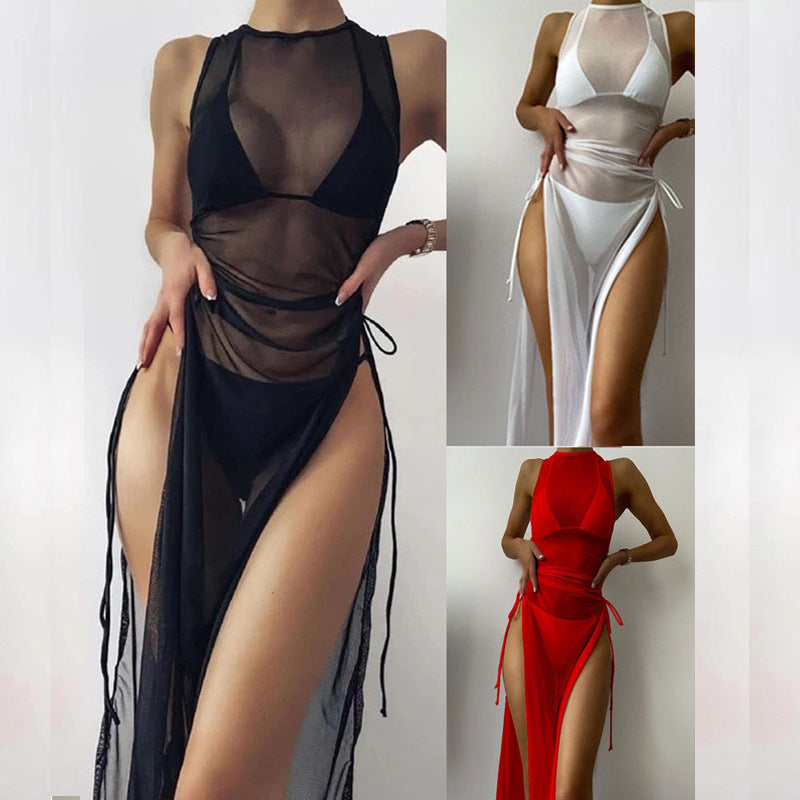 Damen Langarm-Strandkleid mit verstellbaren Schnürungen