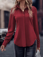 Damen elegante Satinbluse mit klassischem Kragen und zeitlosem Schnitt R&B