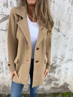 Damen Fleece Mantel mit doppelter Knopfleiste und schickem Reverskragen R&B