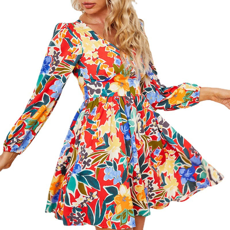 Damen Sommerliches Freizeitkleid mit voluminösen Ärmeln und floralen Mustern R&B