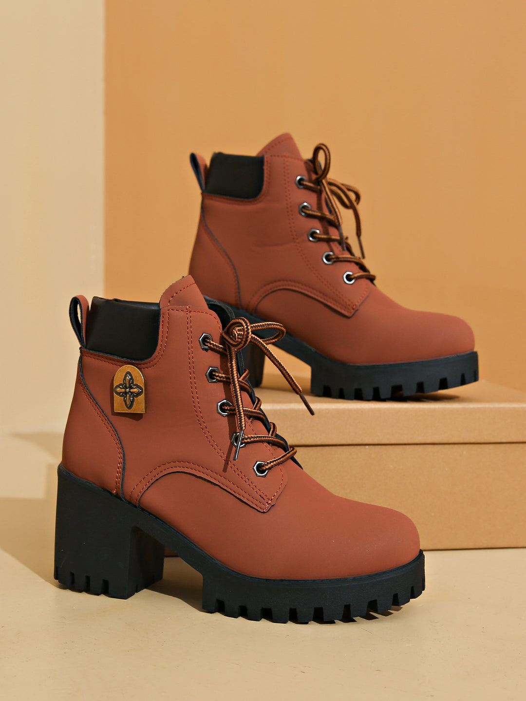 Damen modische Chunky-High-Top-Stiefeletten mit stabiler Profilsohle und elegantem Design R&B