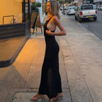 Damen figurbetontes Midikleid mit hohen Seitenschlitzen und Racerback R&B