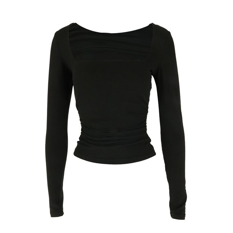 Damen Langarmshirt mit raffiniertem Raffungseffekt und eckigem Ausschnitt R&B