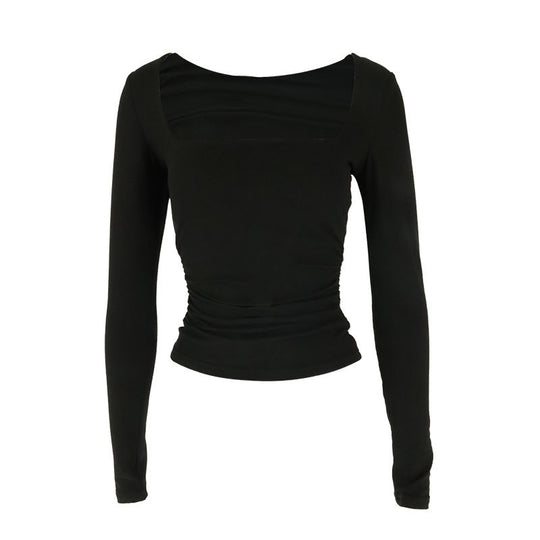 Damen Langarmshirt mit raffiniertem Raffungseffekt und eckigem Ausschnitt R&B