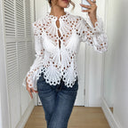 Damen Spitze Bluse mit eleganten Cut-Outs und figurschmeichelndem Design R&B