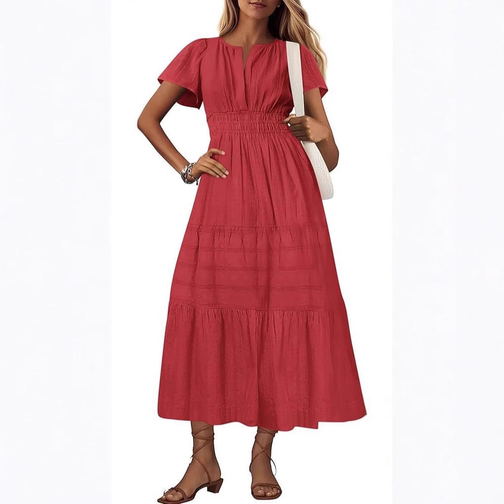 Damen Maxikleid mit elegantem V-Ausschnitt und frisch gerafftem Design R&B