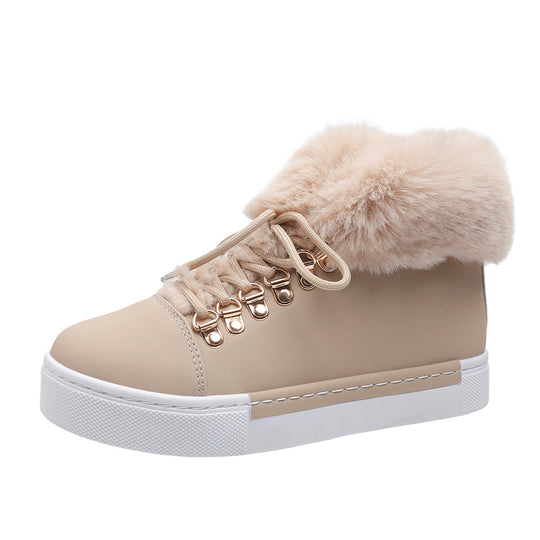 Damen Flauschige Sneakers mit Warmfutter und modischer Schnürung R&B
