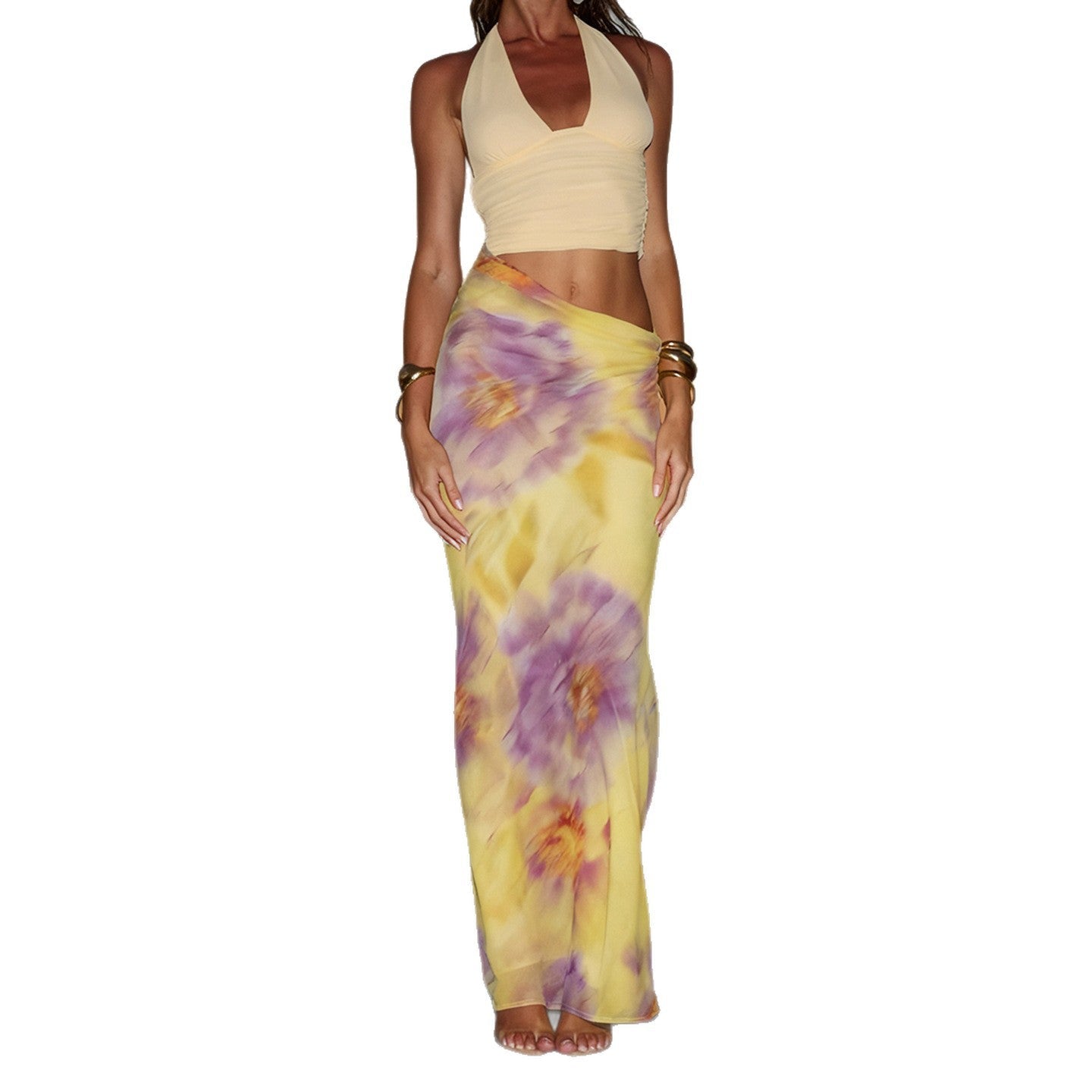 Damen Maxikleid mit floralem Design und verstellbarem Halterträger R&B