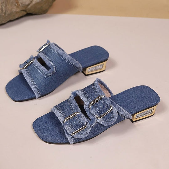 Damen Elegante Clogs mit modischen Fransen und Schmuckdetails R&B