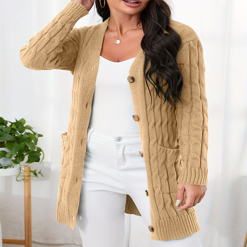 Damen Strickjacke mit dekorativem Zopfmuster und praktischen Taschen R&B