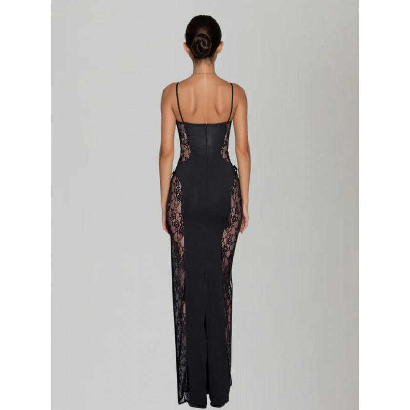 Damen Elegantes Abendkleid mit transparenten Spitzen-Applikationen und figurbetonter Silhouette R&B