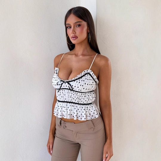 Damen Rüschenshirt mit punktuellem Design und raffinierten Trägern R&B