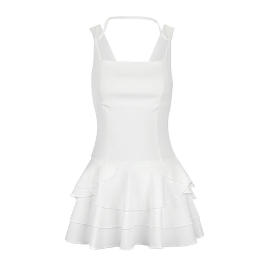 Damen Fließendes Sommerkleid mit mehrlagigem Rock und verstellbaren Trägern R&B