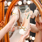 Damen elegante Slingback-Pumps mit modischem Blockabsatz und goldenen Details R&B